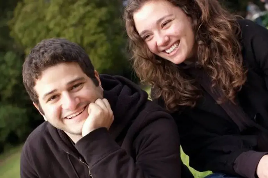 Entrepreneur Dustin Moskovitz and his wife, Cari Tuna, portrait wearing black dress