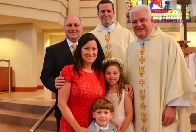 Steve Scalise and Jennifer Scalise with their children at the St. Agnes Catholic Church.