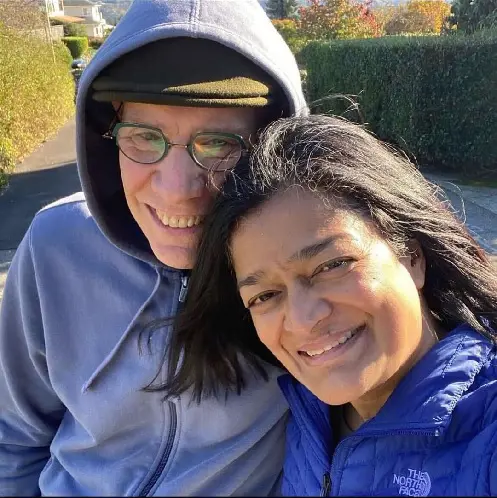Pramila Jayapal took a selfie with her husband, Steve Williamson.