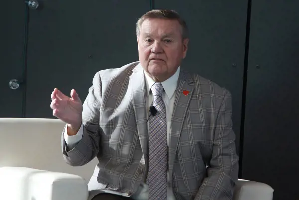 Gary Tharaldson speaks to students during a talk at UND's Gorecki Alumni Center Tuesday, Feb. 11, 2020