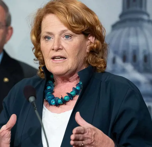 Heidi Heitkamp at a press conference about the proposed Central American Reform And Enforcement Act in the Capitol.