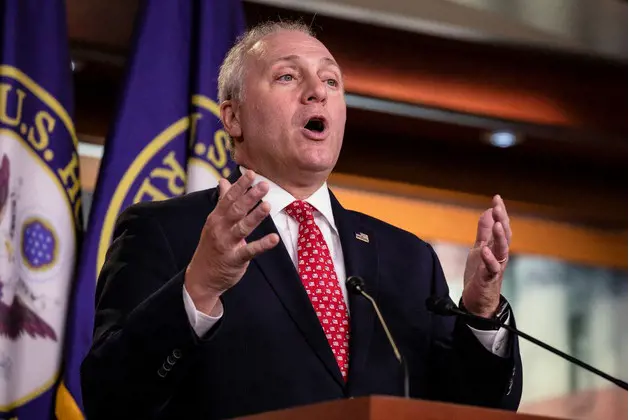 Steve Scalise speaks during a news conference with other Republican members of the House of Representatives at the Capitol.