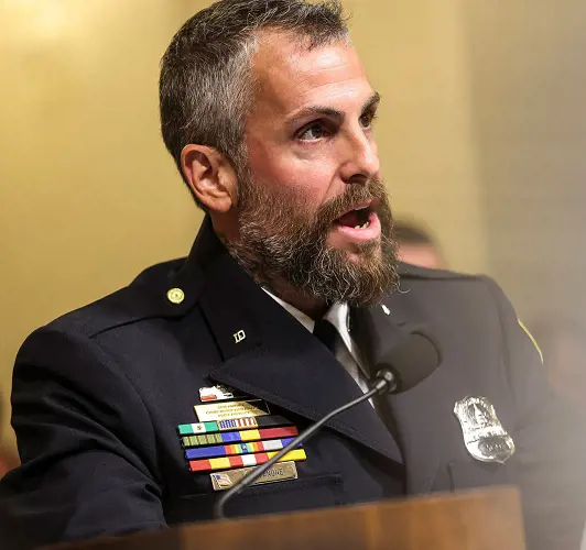 Michael Fanone testifies before the House Select Committee investigating the Jan. 6 attack on Capitol Hill in Washington, on July 27, 2021.