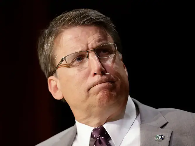 Pat McCrory pauses while making comments concerning House Bill 2 during a conference in Raleigh, N.C., Wednesday, May 4, 2016.