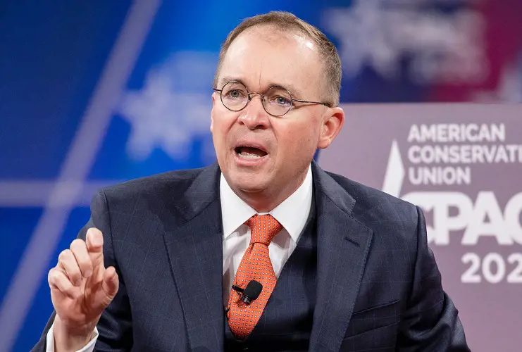Mick Mulvaney giving speech in American Conservation Union 2020
